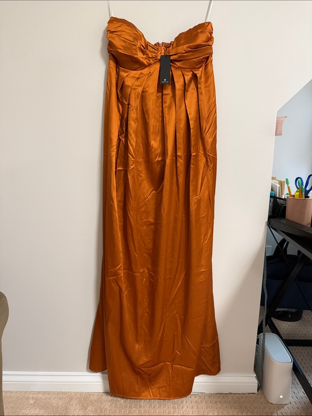 NWT Lulu’s Strapless Copper Satin Gown